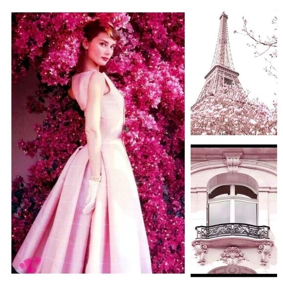 SET 4 “ALWAYS AUDREY” Audrey Hepburn Paris print collection wall art PINK decor - Picture 7 of 8